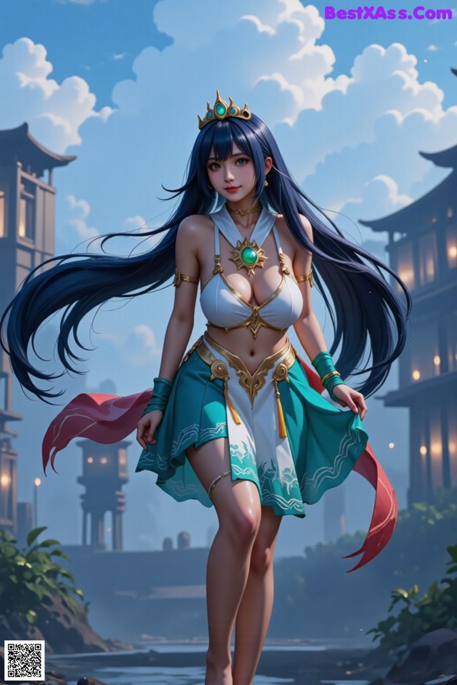 A woman in a bikini with a crown on her head.