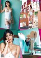 A collage of photos of a woman in lingerie and stockings.